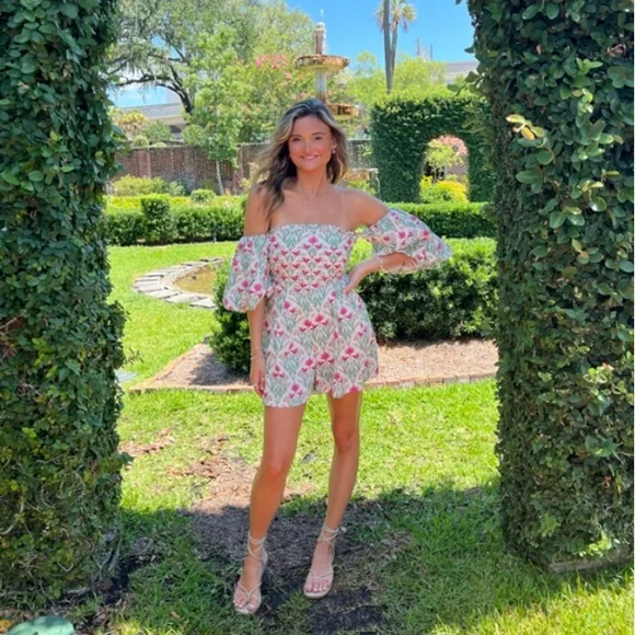 Espescia x Anthropologie off-shoulder floral-printed romper Pleated Front Spring - Picture 12 of 16